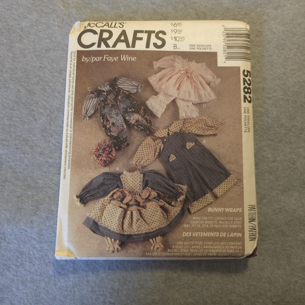 McCall's Crafts 5282 Bunny Wraps Rabbit Clothes Pattern UNCUT Vintage 1991‎